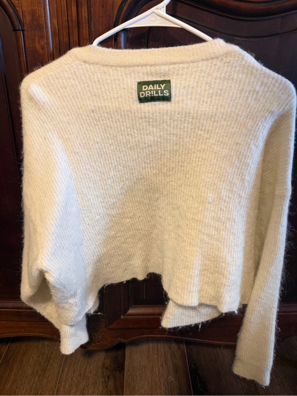 Daily Drills Cream Fuzzy Cropped Crewneck Sweater